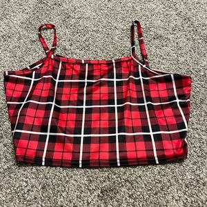 red, white, and black tank top